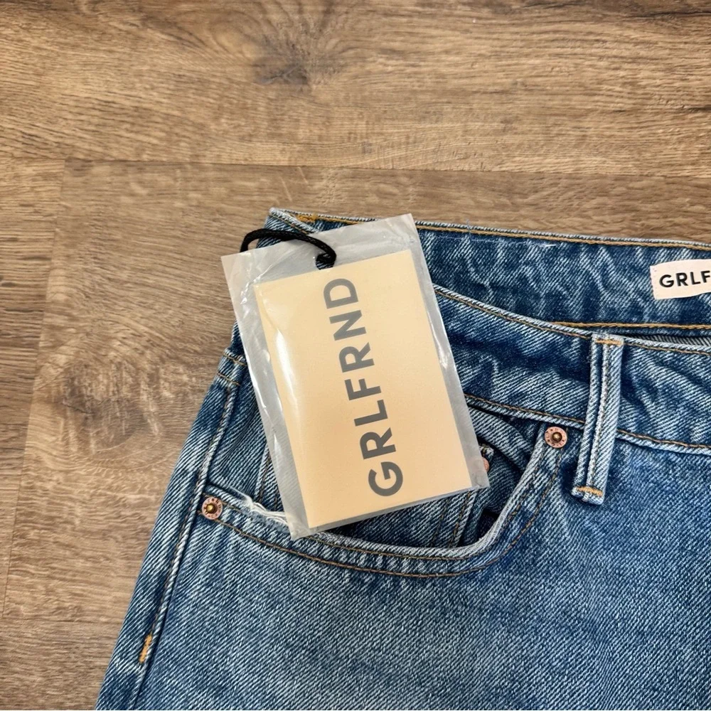 GRLFRND Hailey Low Rise Slim Boot Light Vintage Wash Split Hem Flare Jeans Sz 28